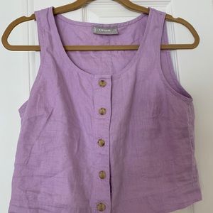 Lilac linen button down crop top